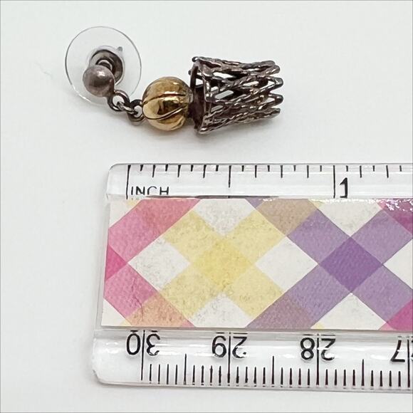 🎁 Vintage Gold Basketball and Silver Basket Net Hoop Earrings for Pierced Ears - Picture 4 of 4